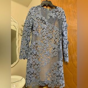 Self-Portrait blue lace 3D floral Guipure dress. In excellent condition, size 6